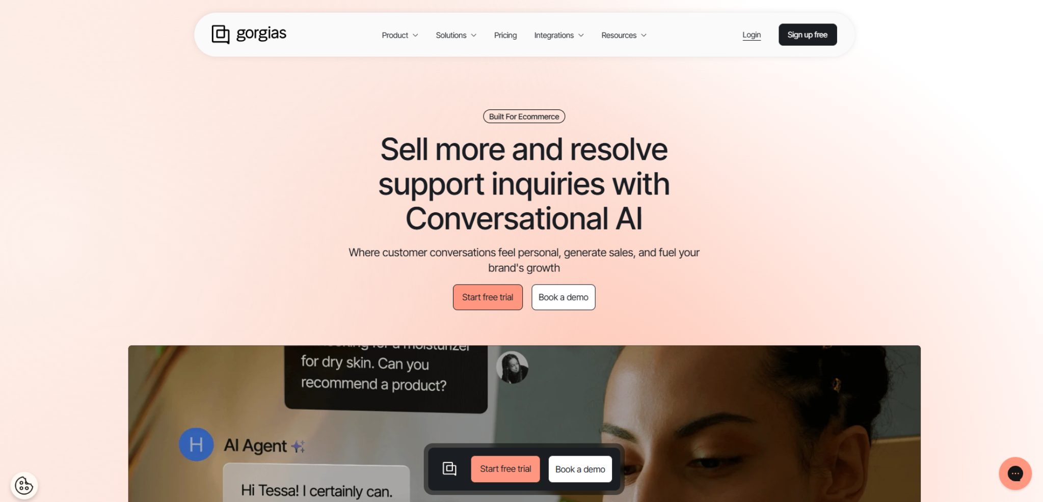 Gorgias homepage — AI-powered conversational customer support for e-commerce