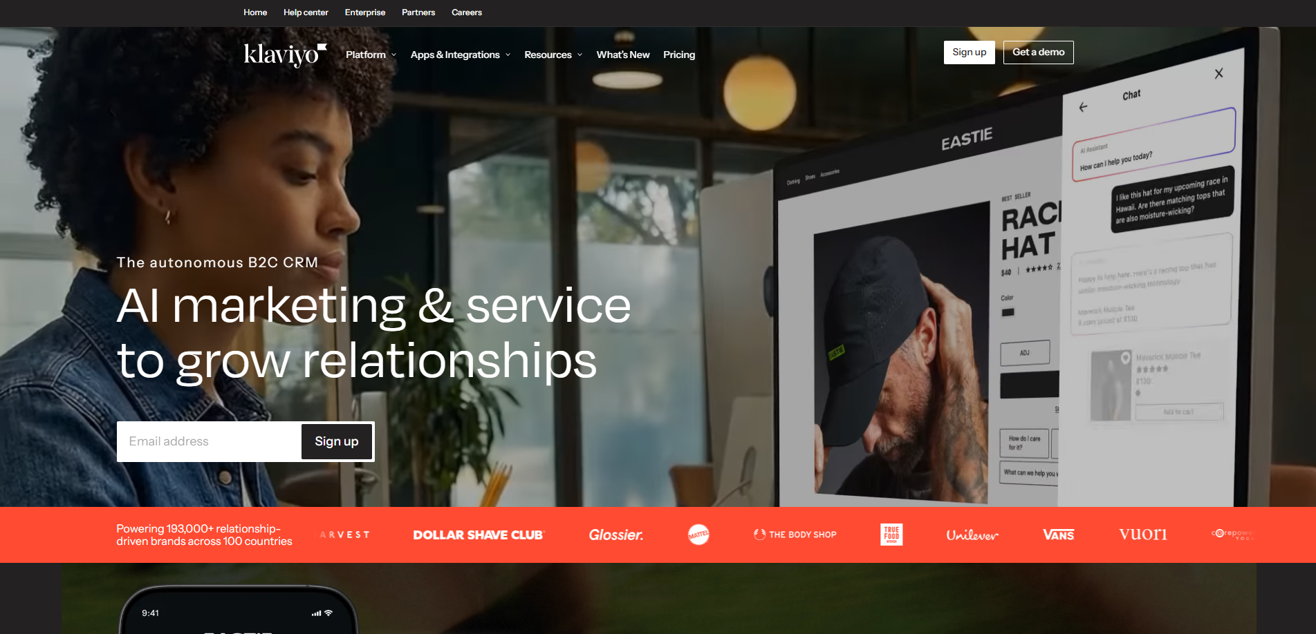 Klaviyo homepage — AI-powered email marketing and CRM platform for e-commerce