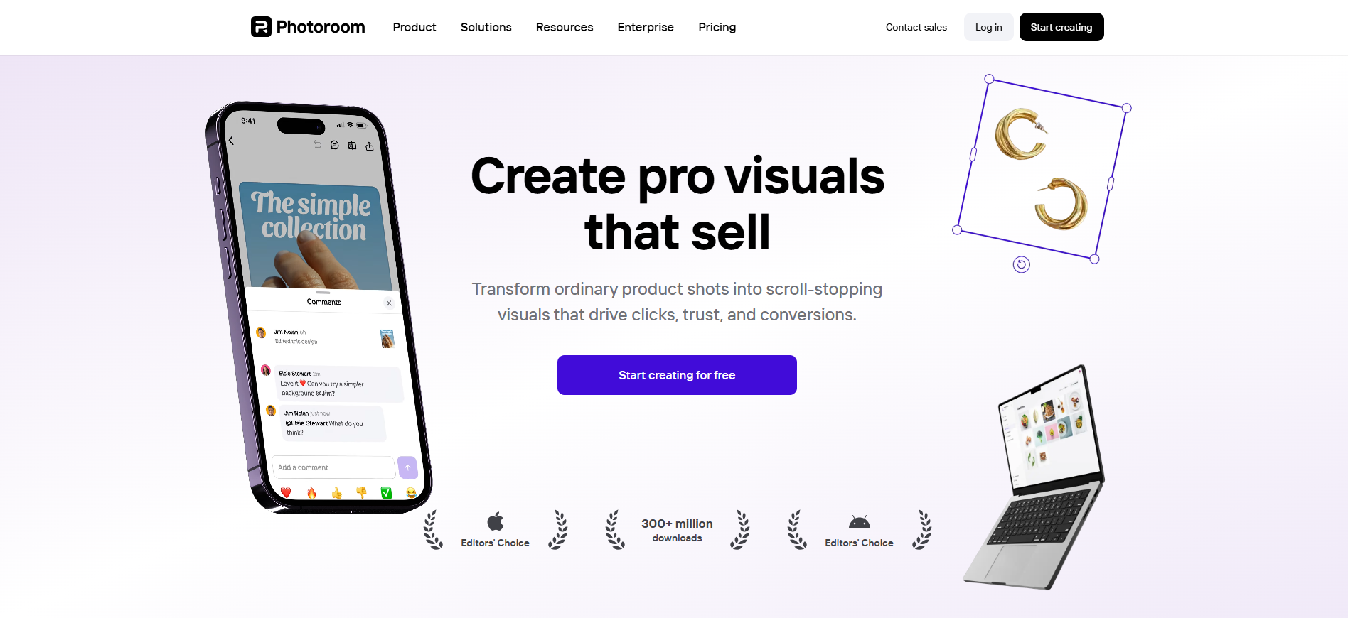 Photoroom homepage — AI product photo editing and background removal tool